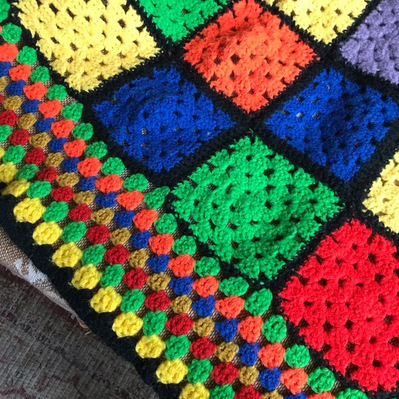 Granny Square Afghan Throw Colour Block Crochet - Picture 7 of 10